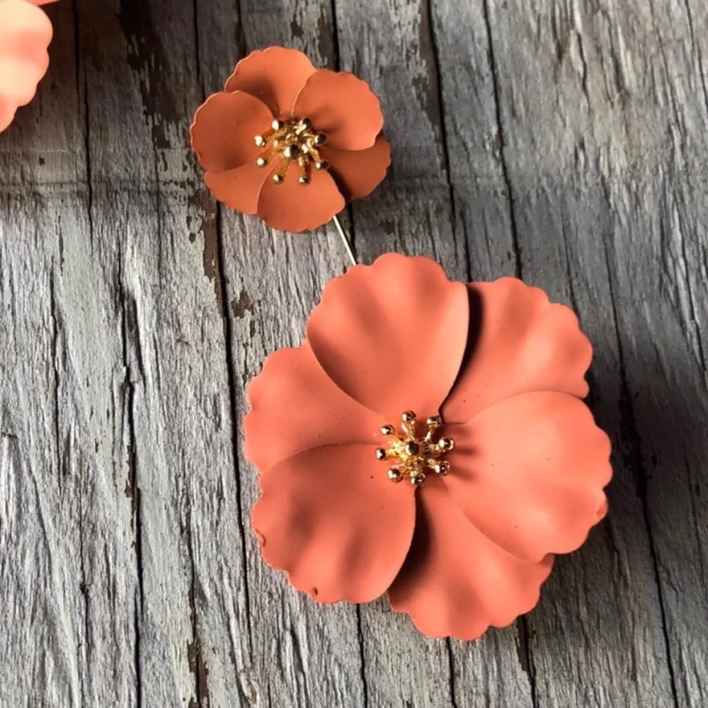Flower Power Drop Earrings in Coral